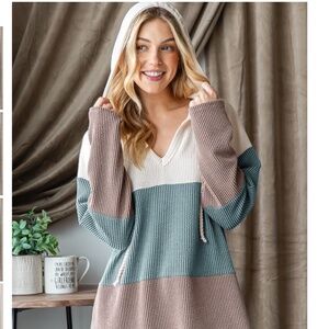 PLUS SIZE HEIMISH USA “ Sherry “ HEIMISH Long Sleeve Ribbed Hoodie Top